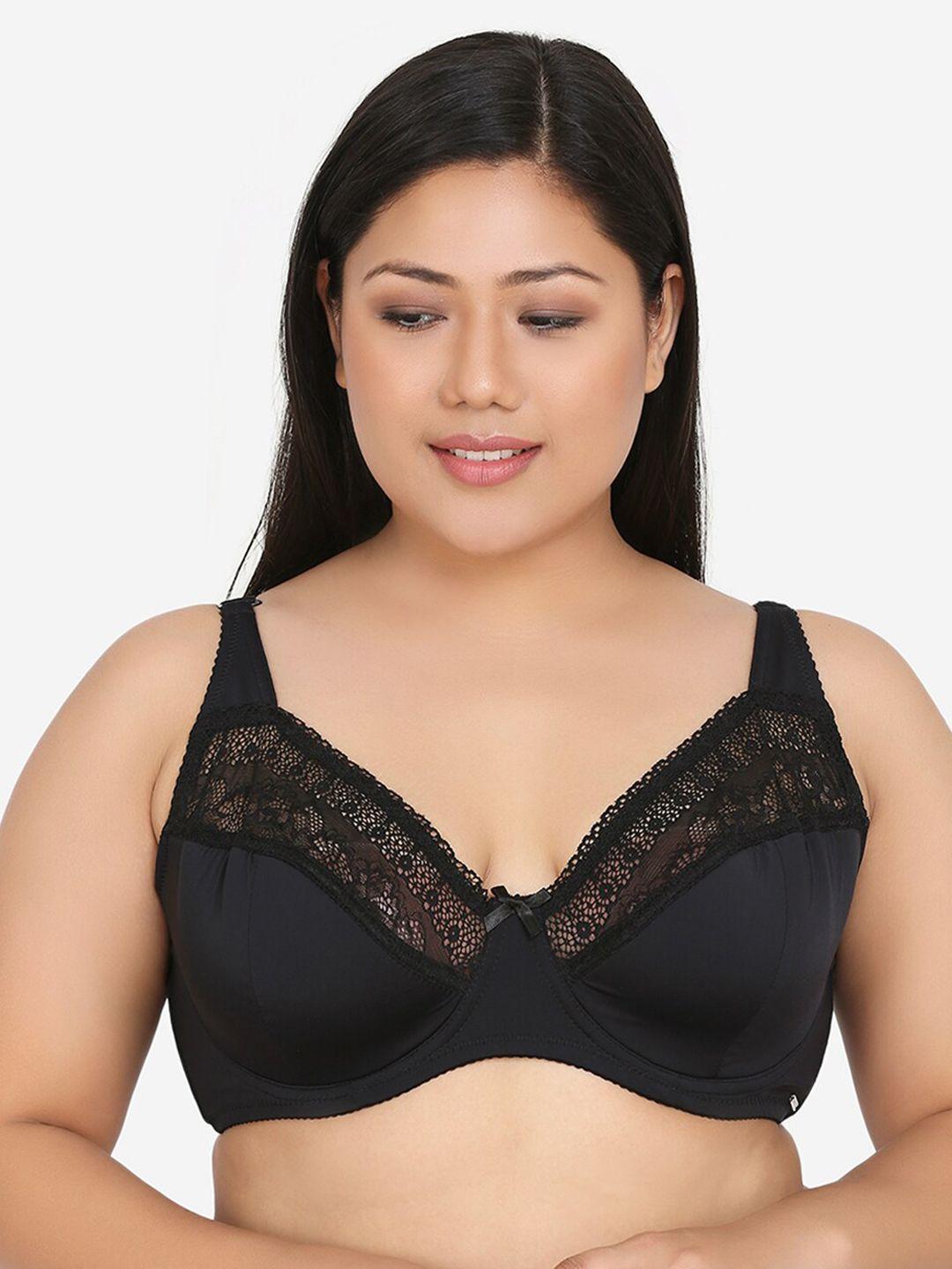 curvy love plus size black solid underwired lightly padded plunge bra cl-15 black-c20