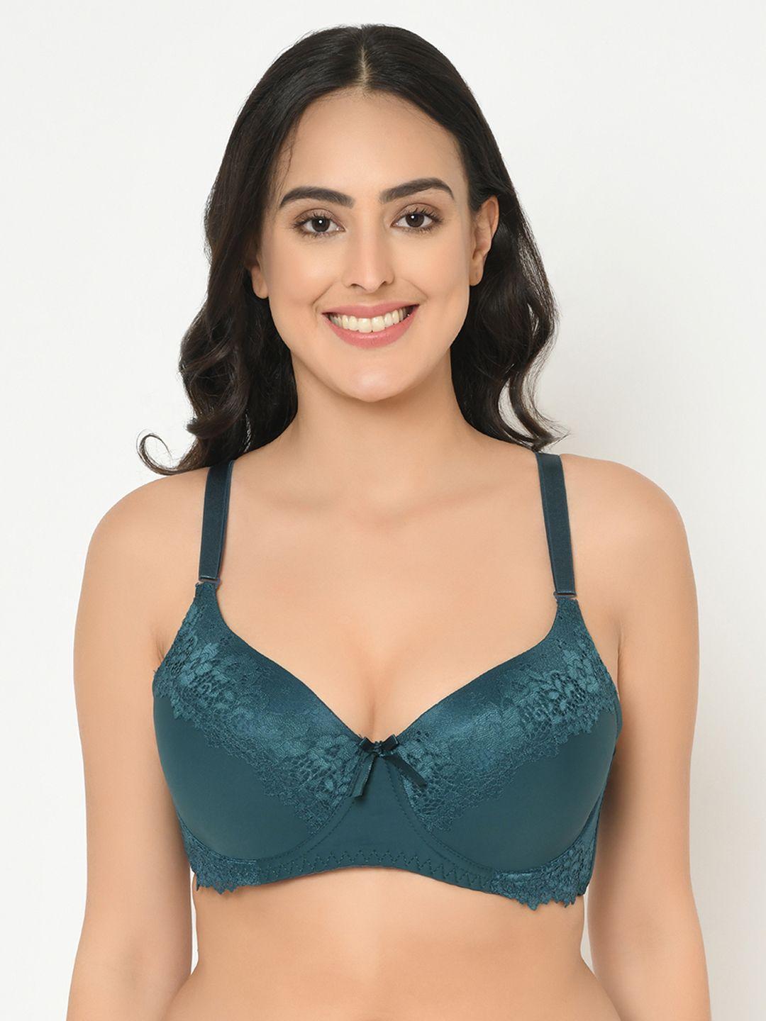 curvy love plus size teal lace underwired lightly padded plunge bra cl-04