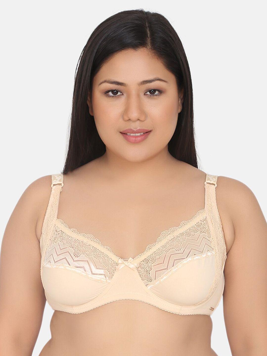 curvy love plus size women beige solid non padded full coverage plunge bra cl-17 beige-c20