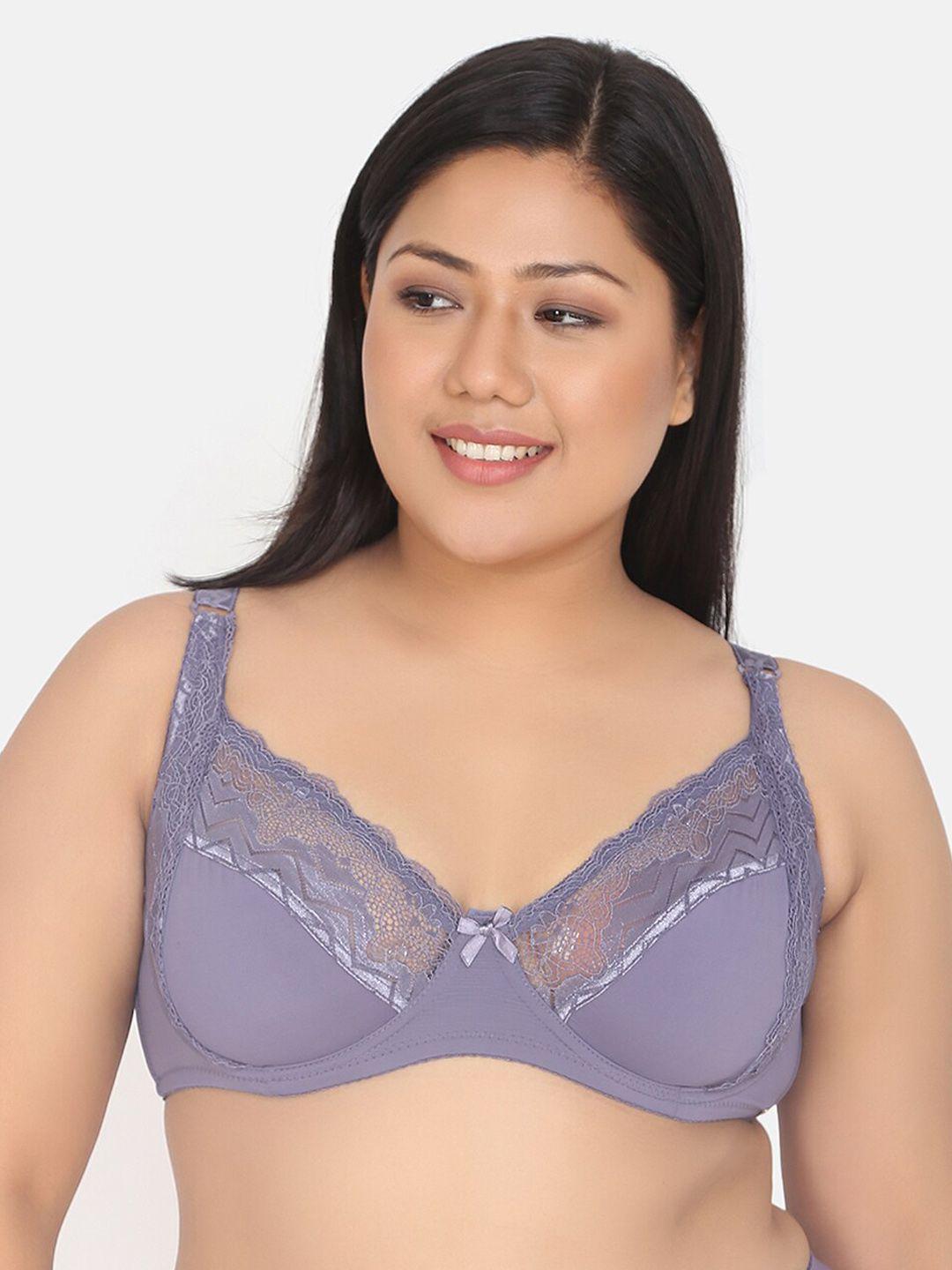 curvy love women purple lace plus size underwired non-padded full coverage plunge bra cl-17 purple-c20