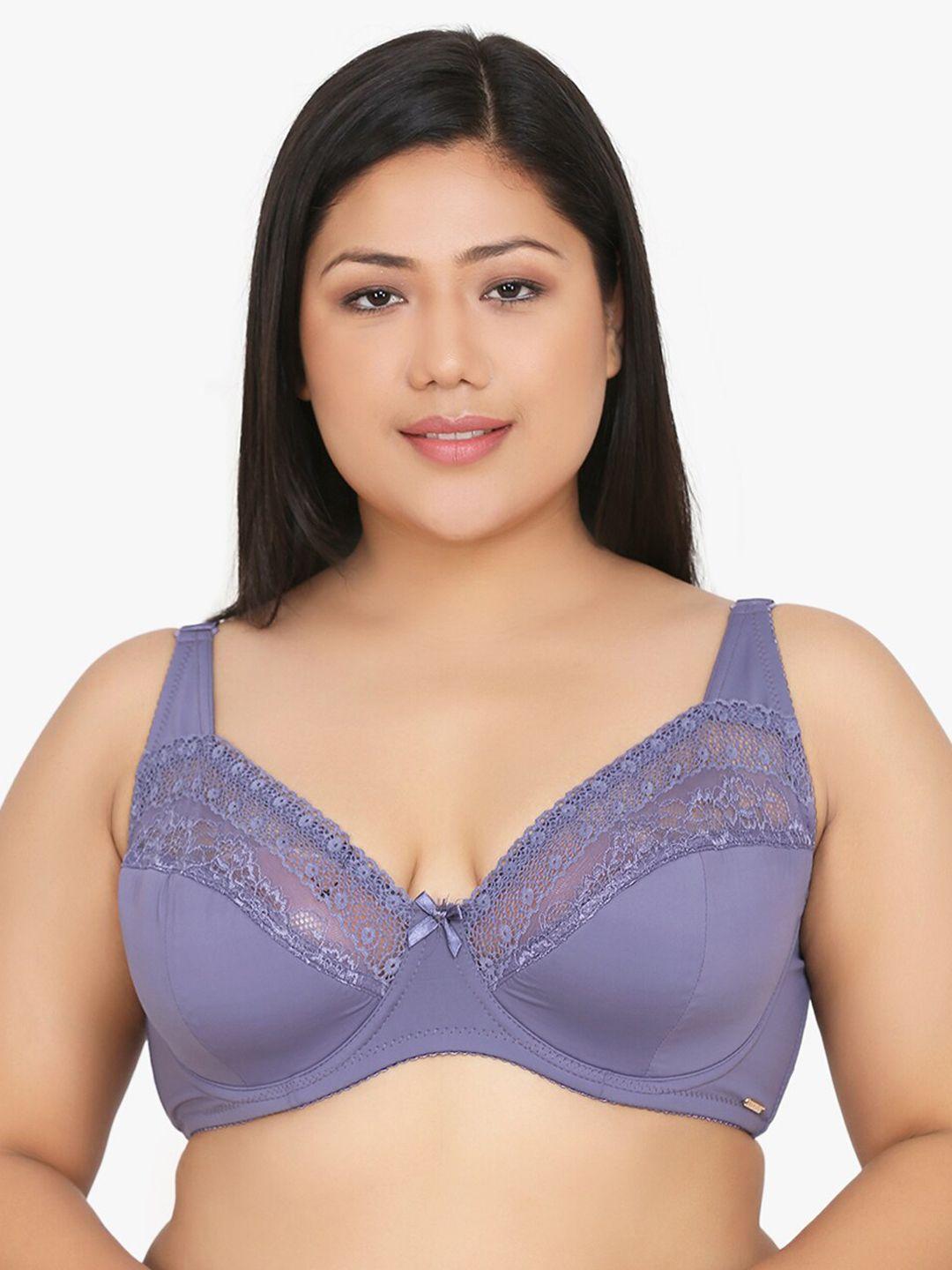 curvy love women purple lace underwired lightly-padded full coverage plus size plunge bra cl-15 purple-c20