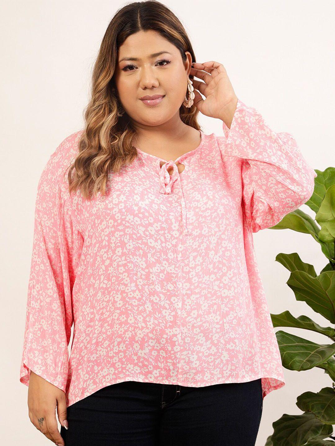 curvy street floral printed tie-up neck top