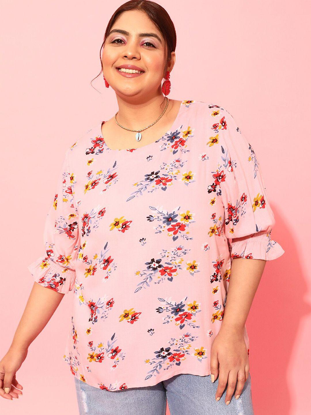 curvy street plus size floral printed round neck crepe top