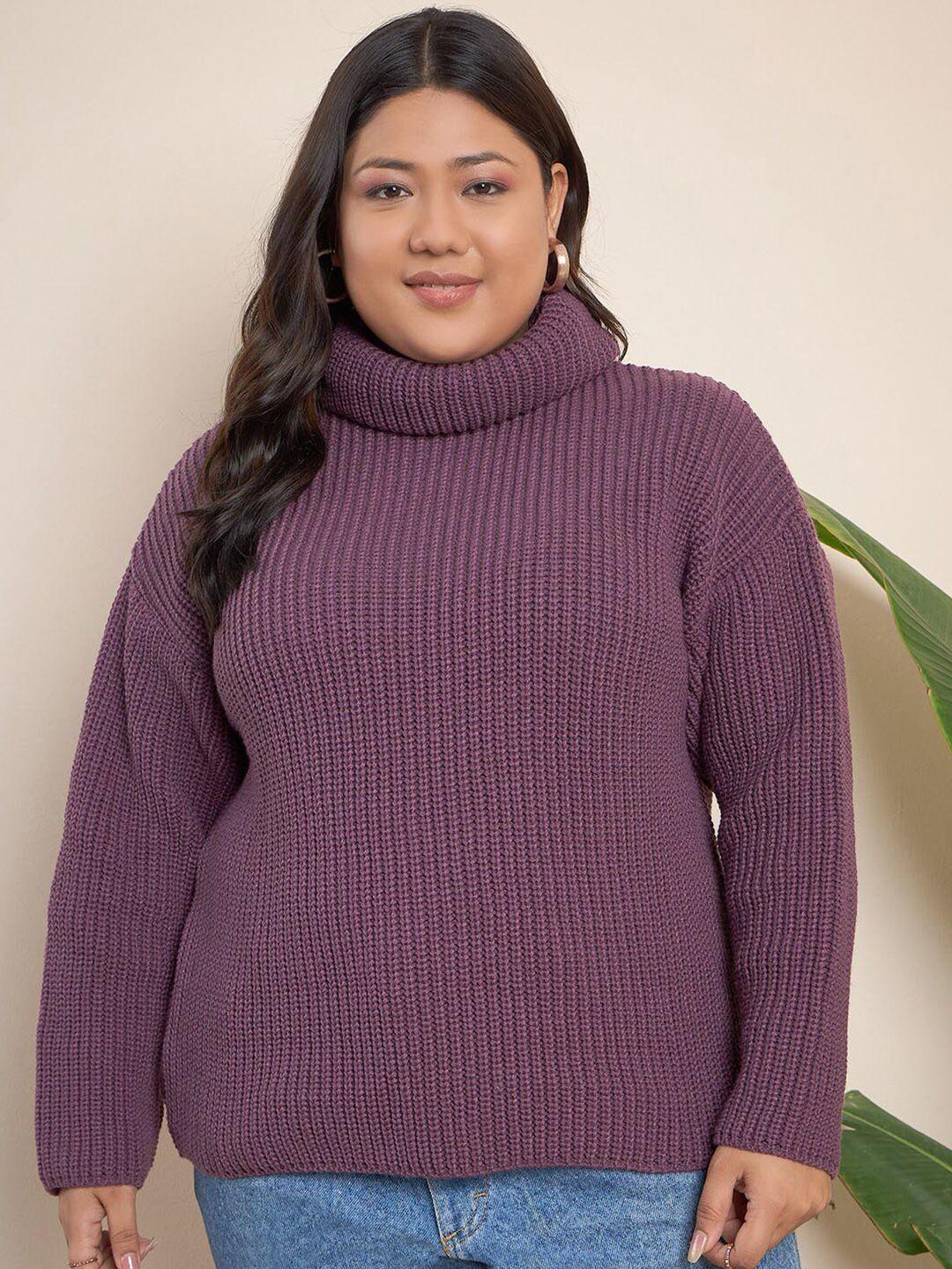 curvy street plus size ribbed turtle neck pure acrylic pullover