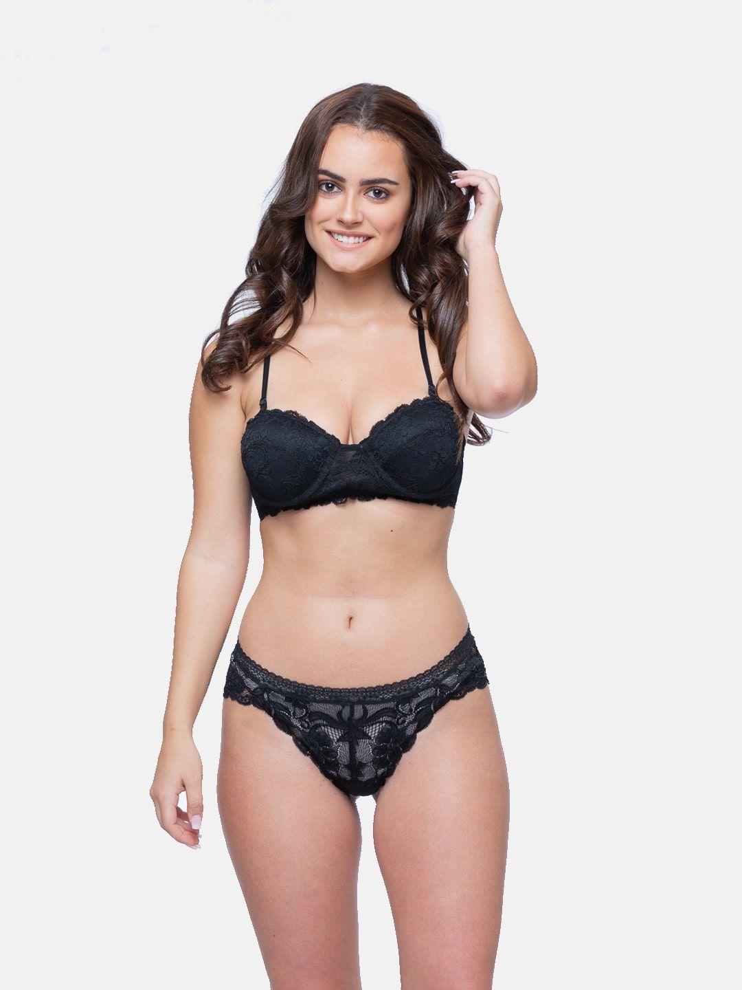 curwish black solid lingerie set seh-01b