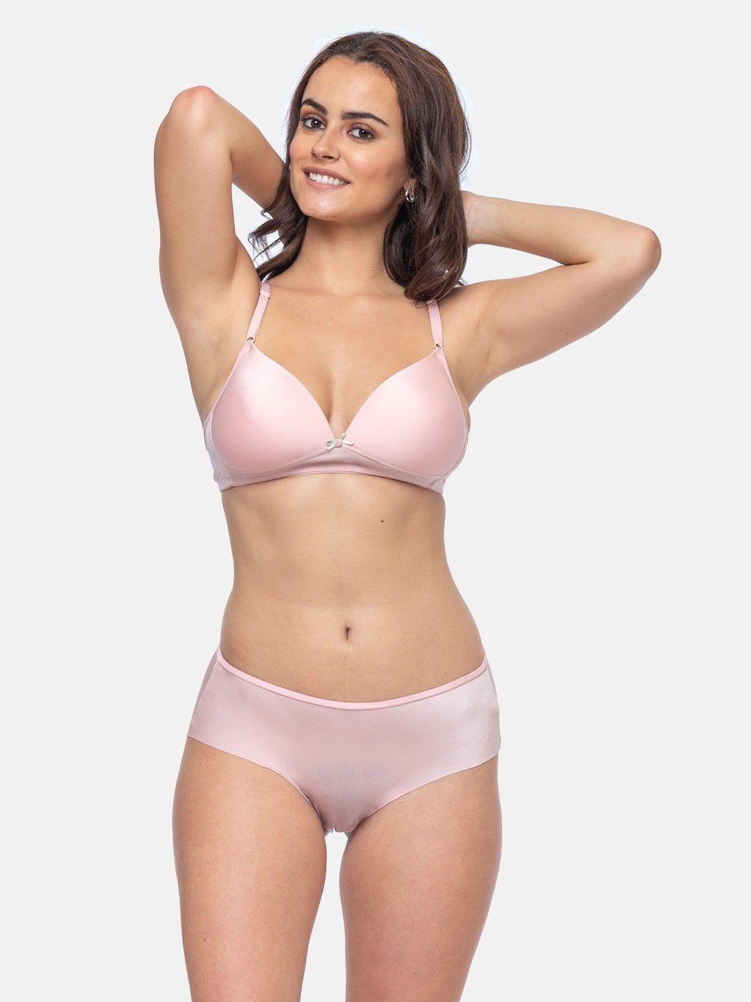 curwish pink solid lingerie set sbb-01p