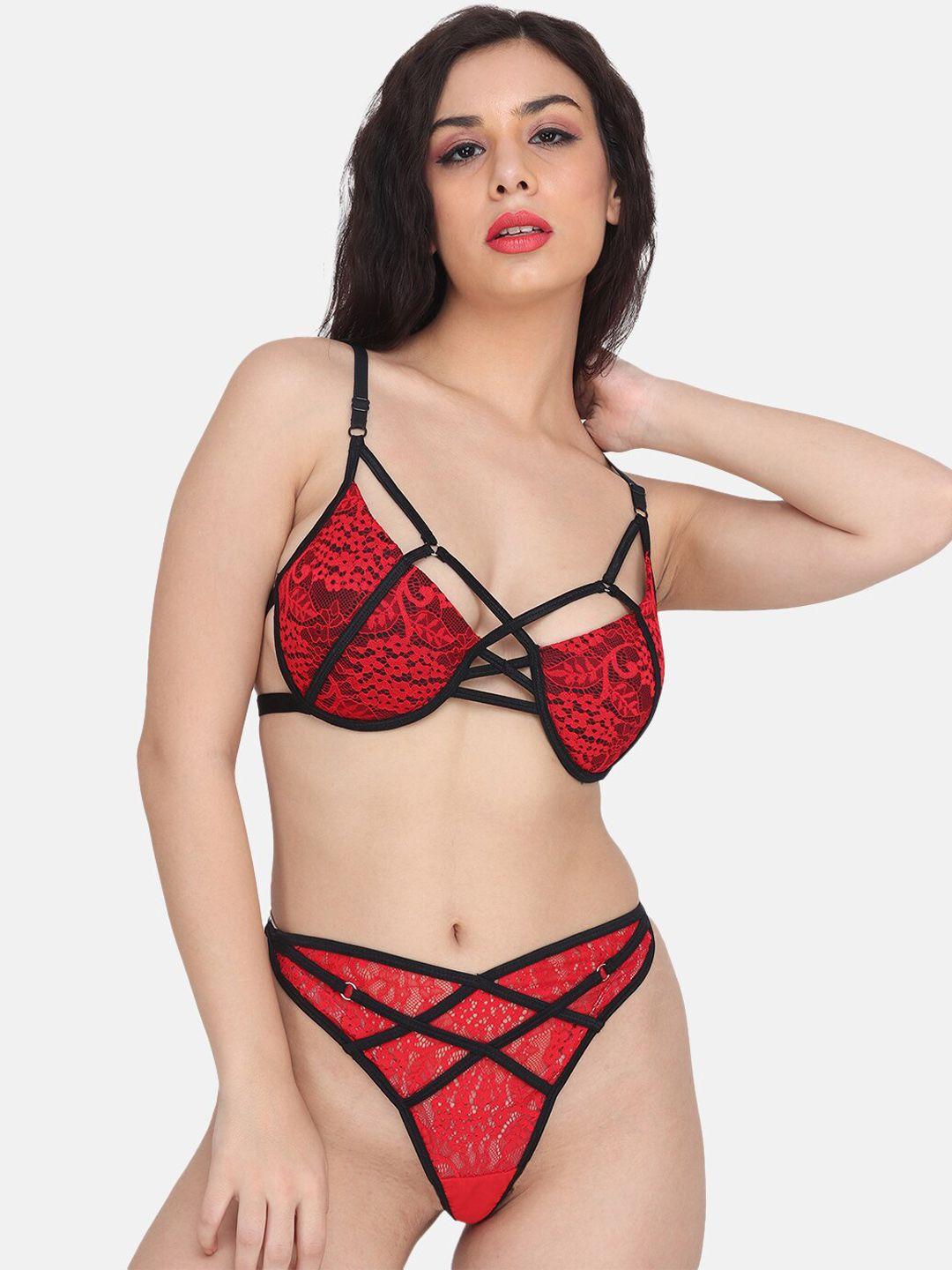 curwish printed heavily padded bra with thongs