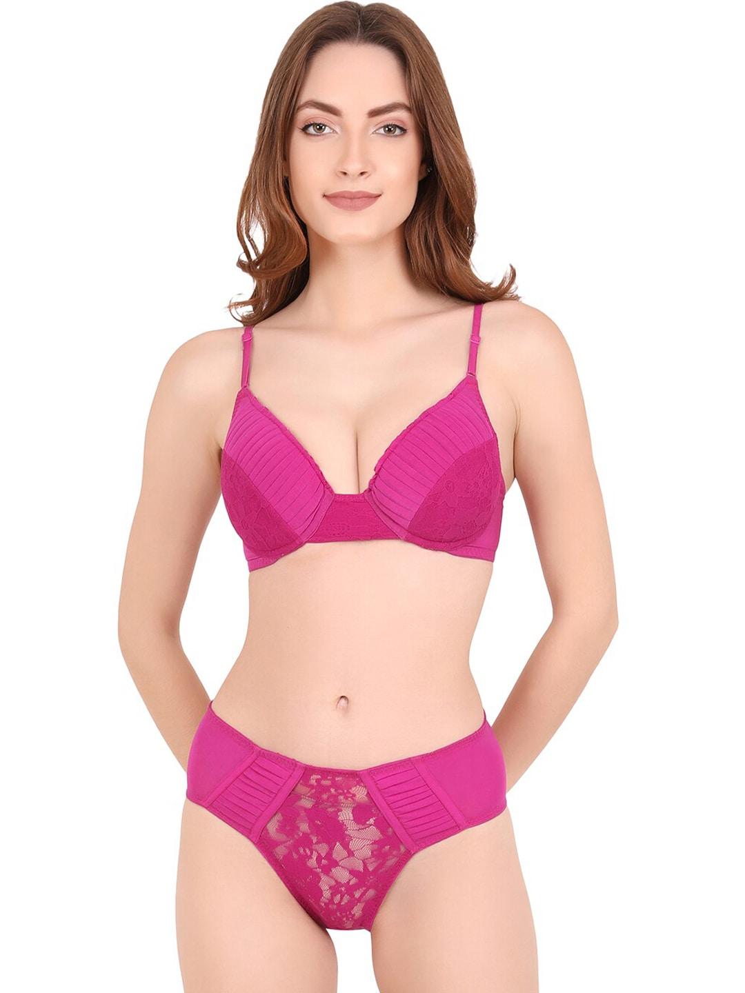 curwish women fuchsia pink self design bikini briefs