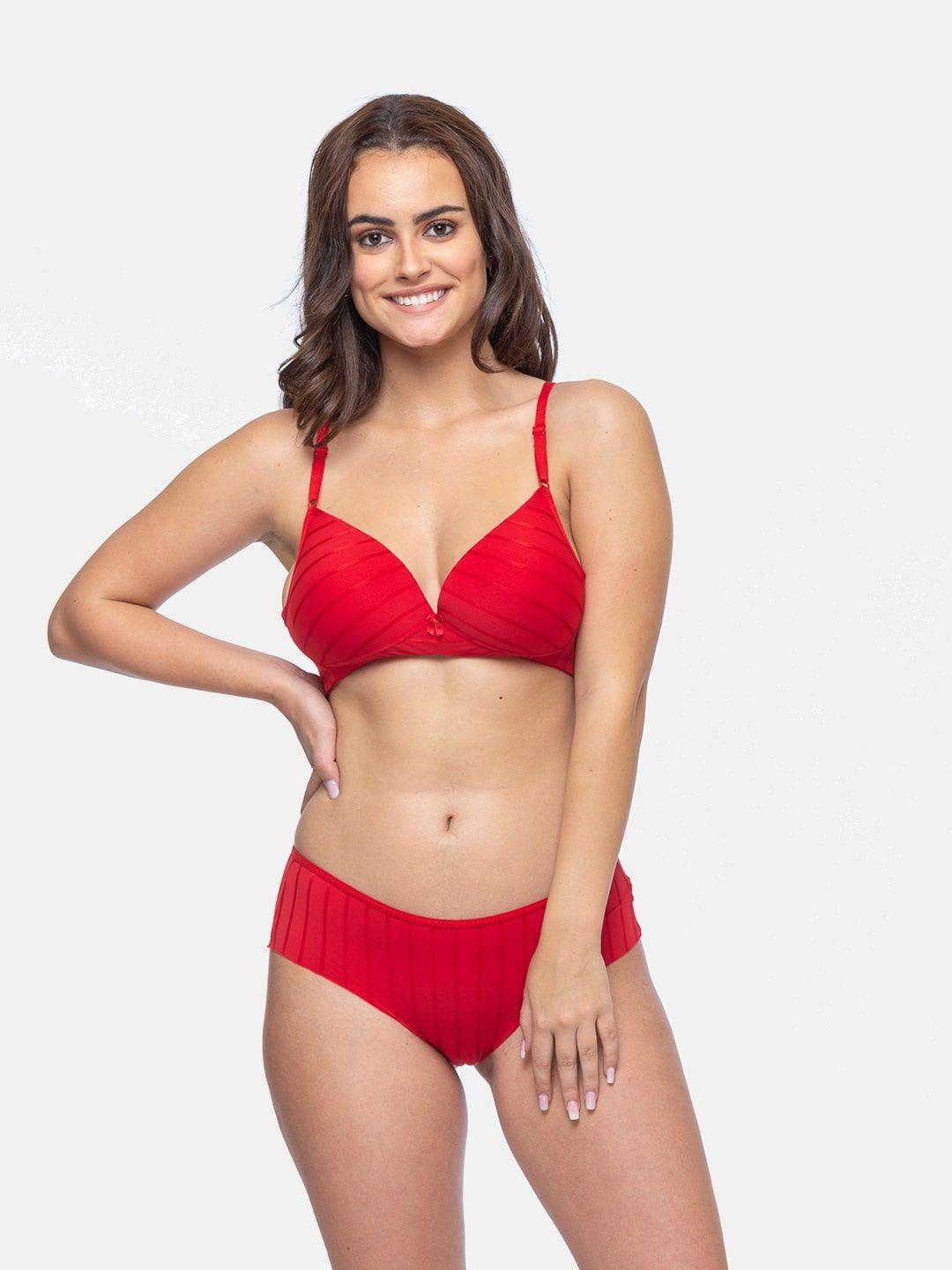 curwish women red striped bikini lingerie set sbb-01r