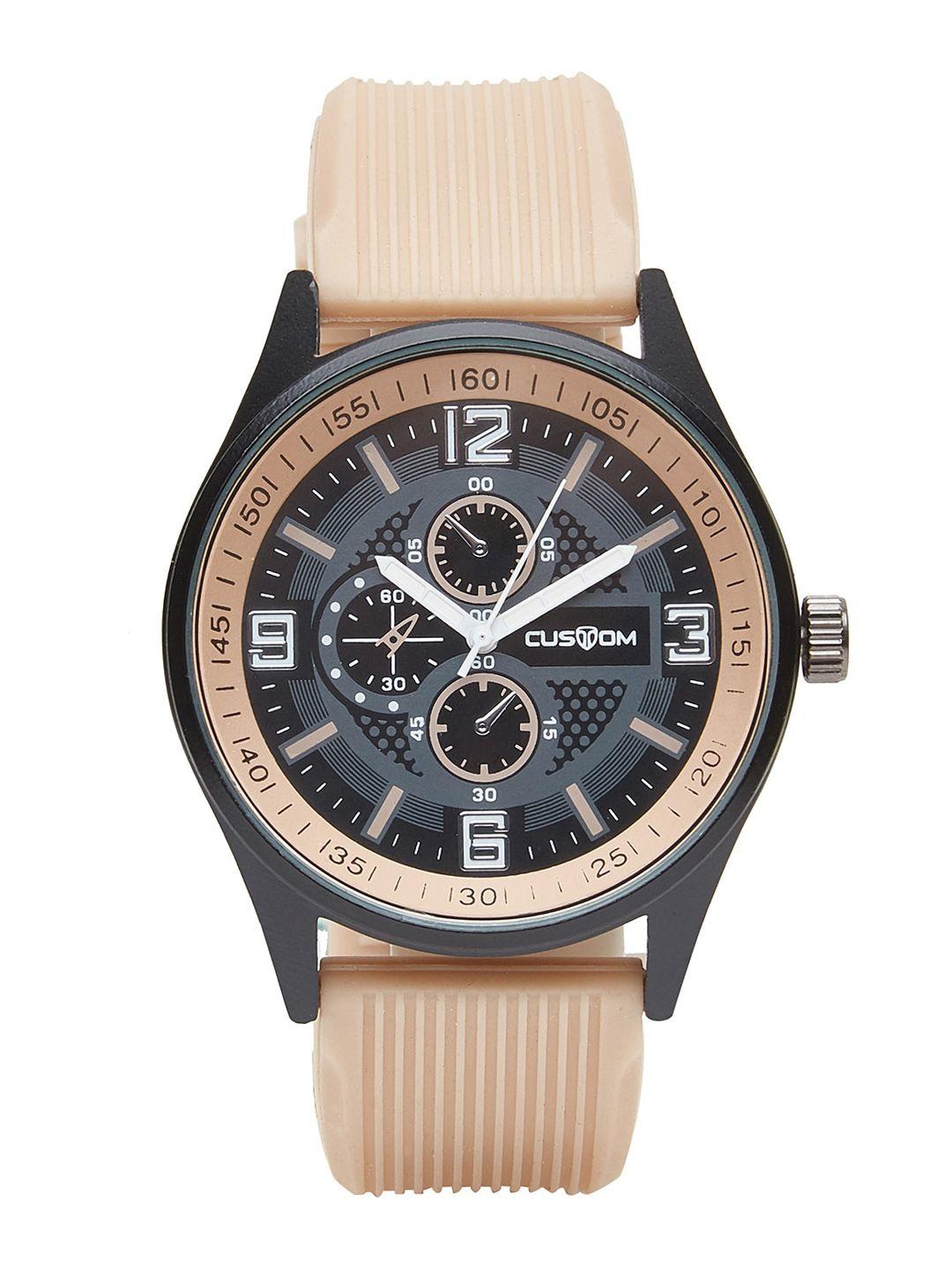 custom men black & beige analogue watch 8907829043671