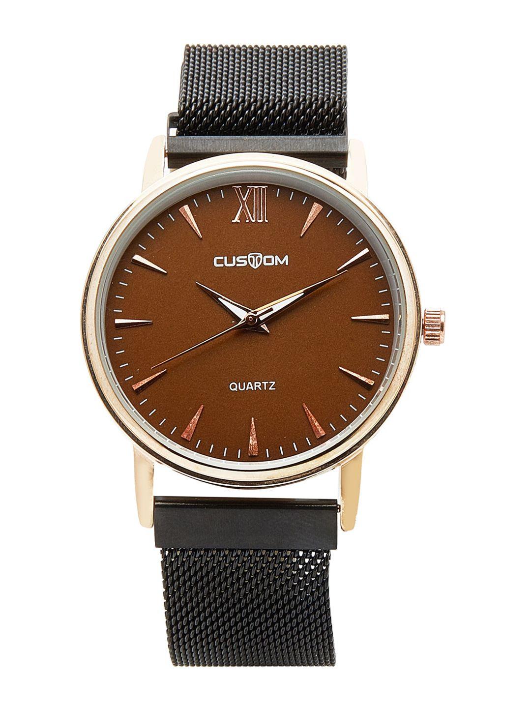 custom unisex brown & black analogue watch