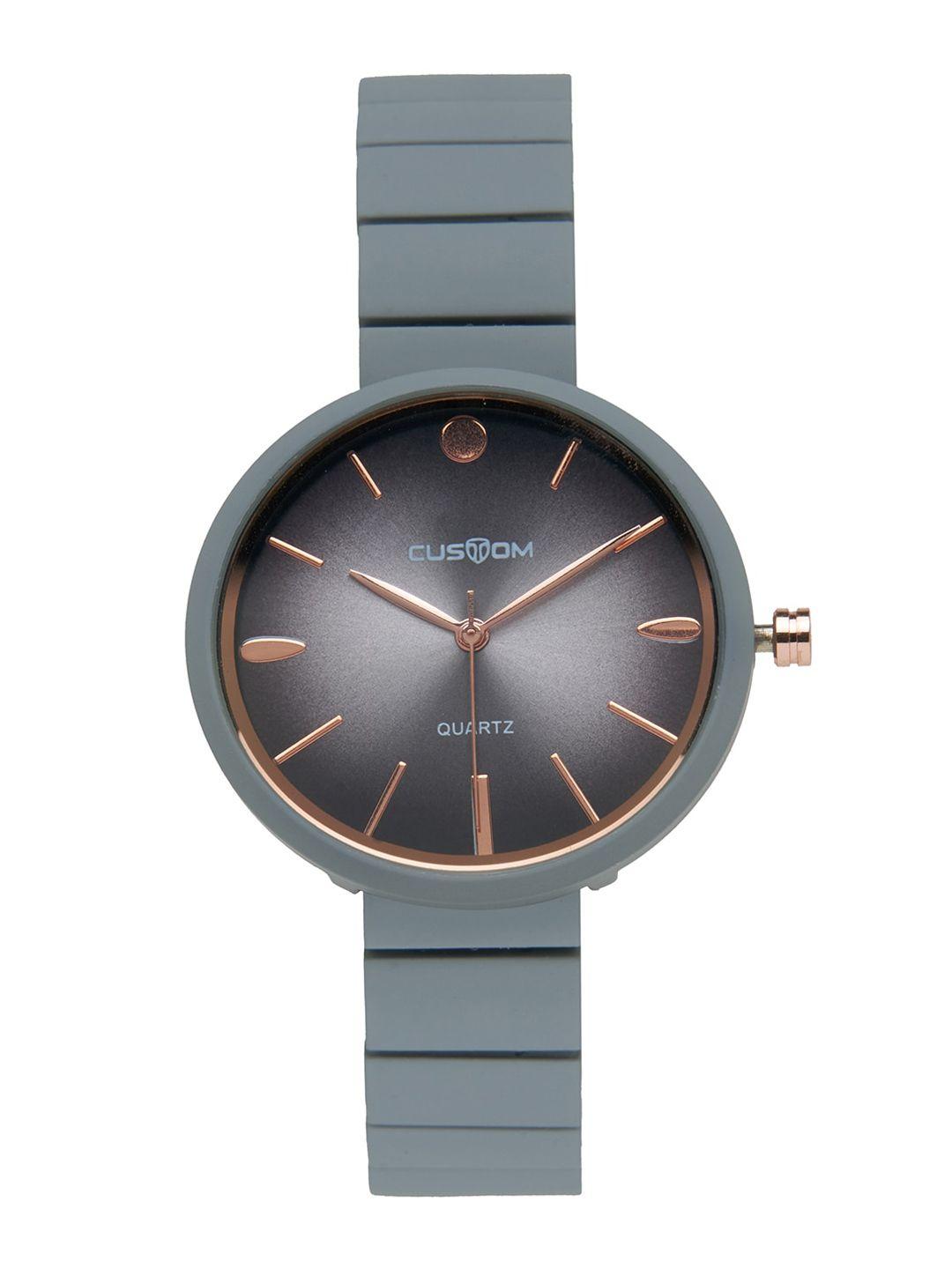 custom women grey embellished dial & grey bracelet style straps analogue watch