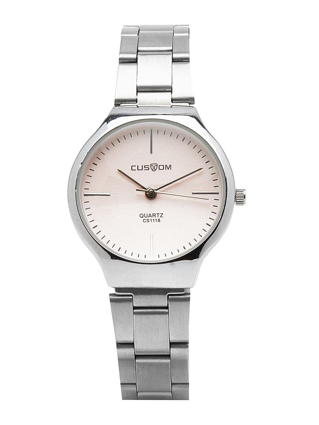 custom women silver-toned & pink analogue watch 8907829043503