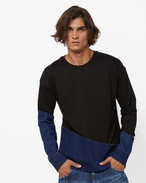 cut & sew crew-neck sweatshirt