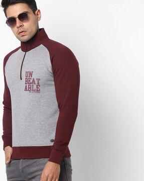 cut & sew high-neck slim fit sweatshirt