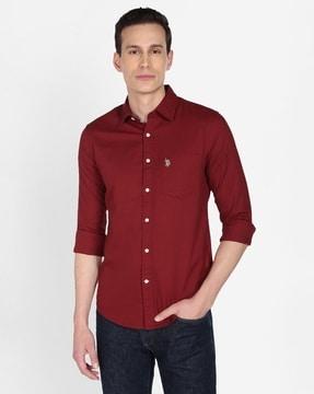 cut-away collar patched-pocket shirt