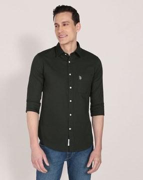 cut-away collar patched-pocket shirt