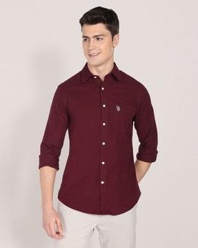 cut-away collar patched-pocket shirt