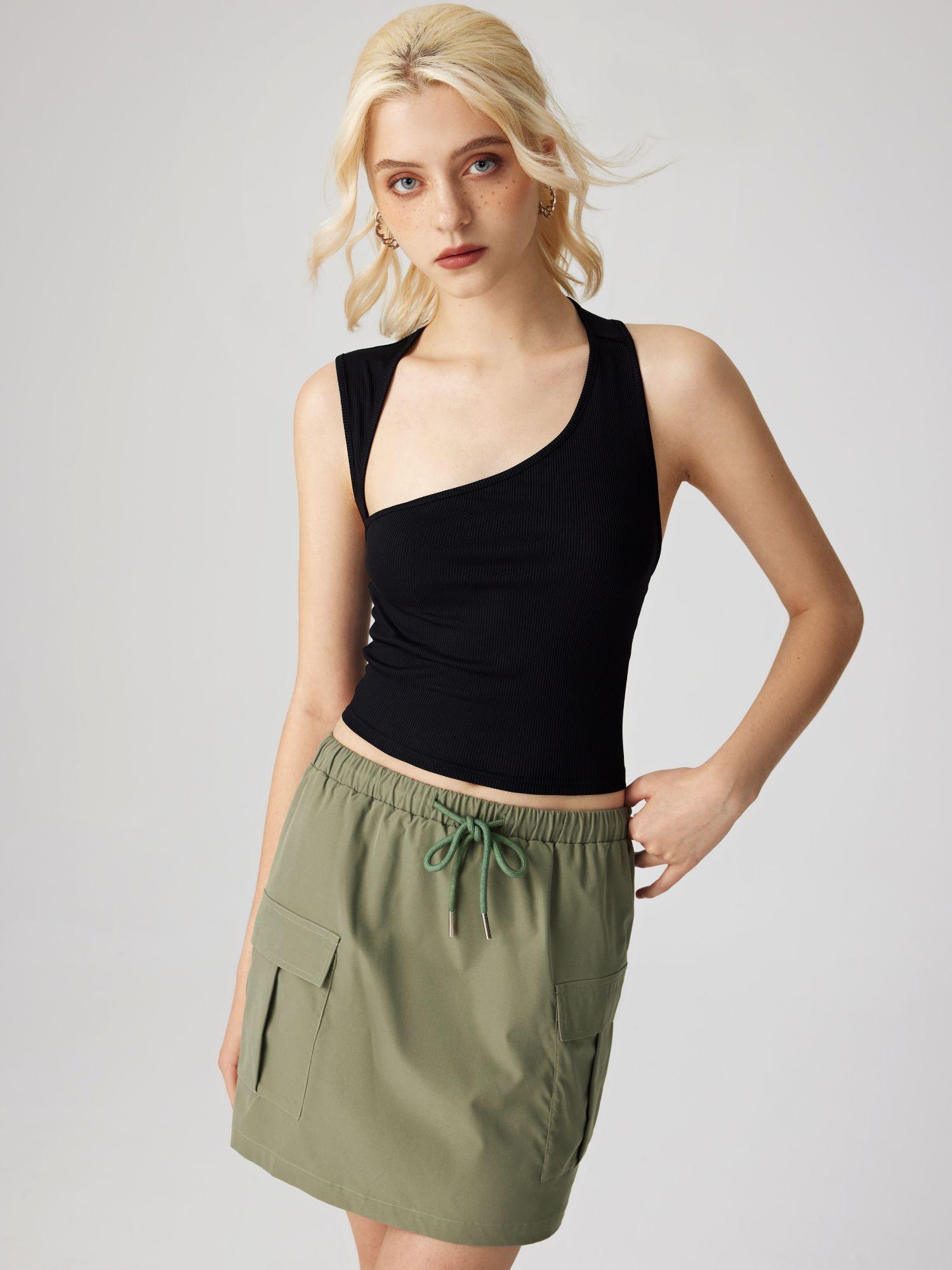 cut out asymmetrical knit crop top