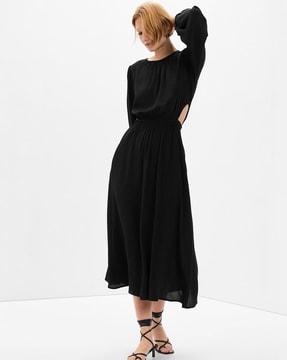 cut-out round-neck fit & flare dress