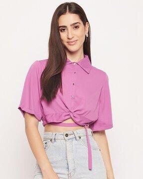 cut-out spread collar crop top