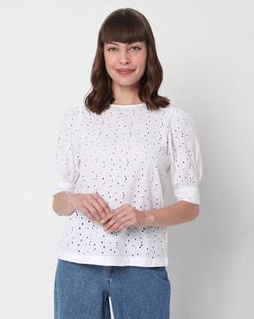 cut work round-neck top