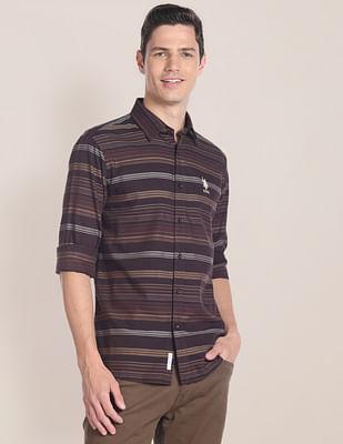 cutaway collar horizontal stripe shirt