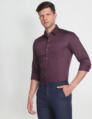 cutaway collar motif print formal shirt