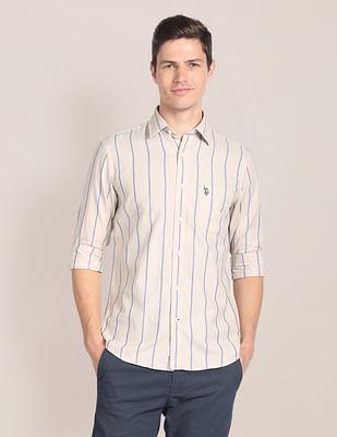 cutaway collar vertical stripe shirt