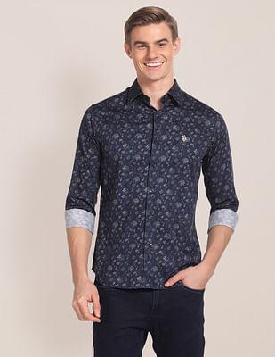 cutaway collar floral print shirt