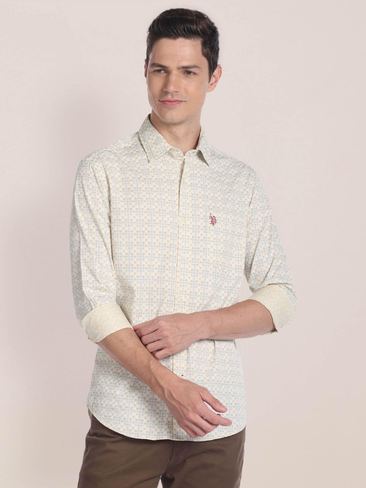 cutaway collar motif print shirt