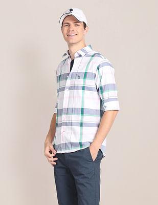 cutaway collar plaid check shirt