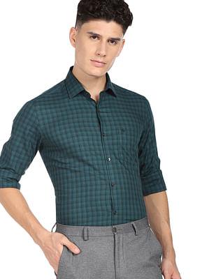 cutaway collar tartan check shirt