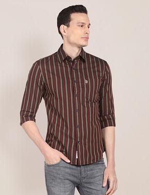 cutaway collar vertical stripe casual shirt
