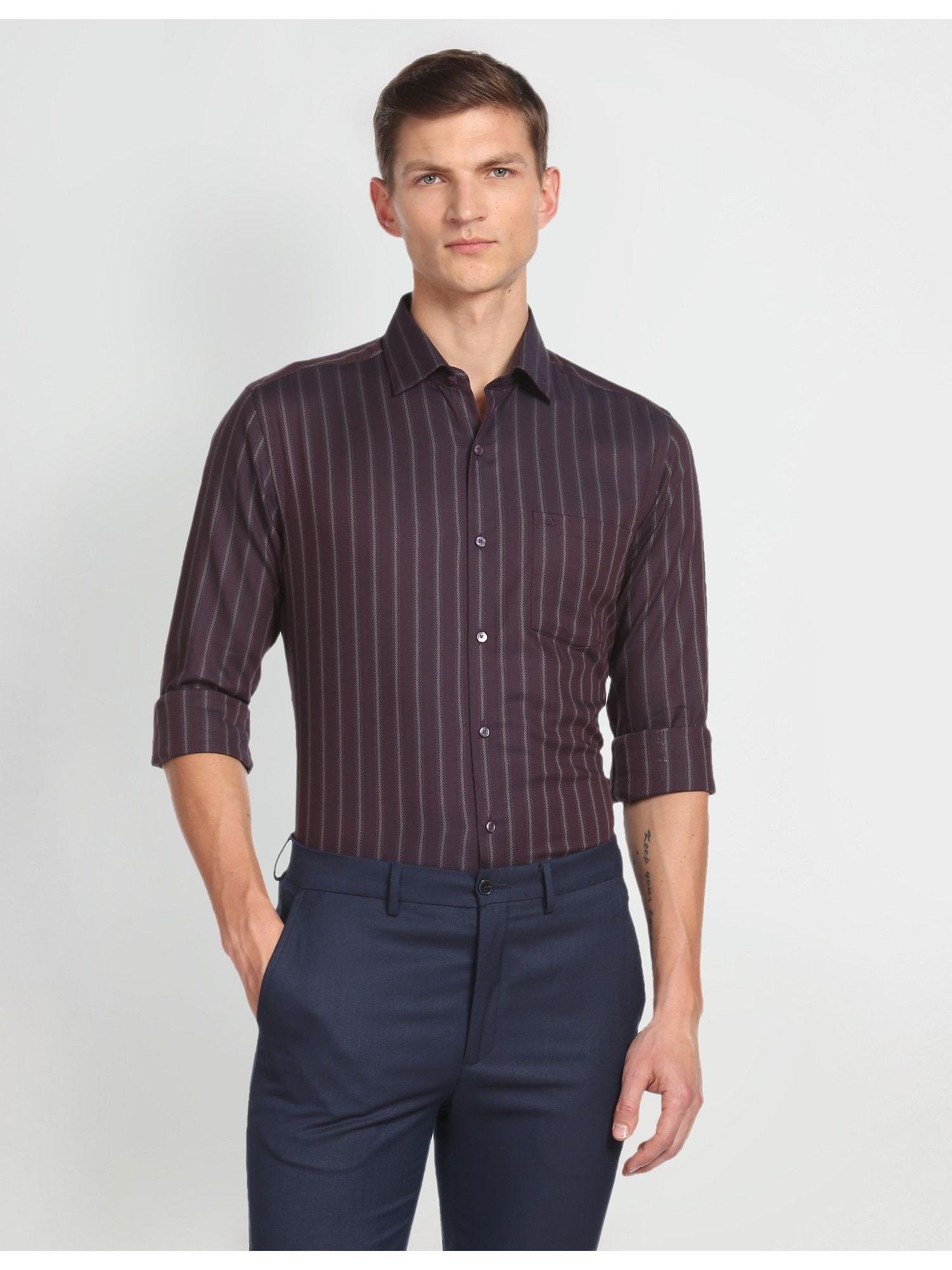 cutaway collar vertical stripe formal shirt