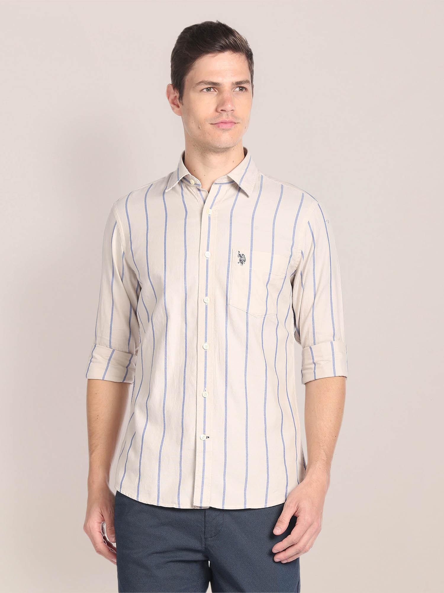 cutaway collar vertical stripe shirt