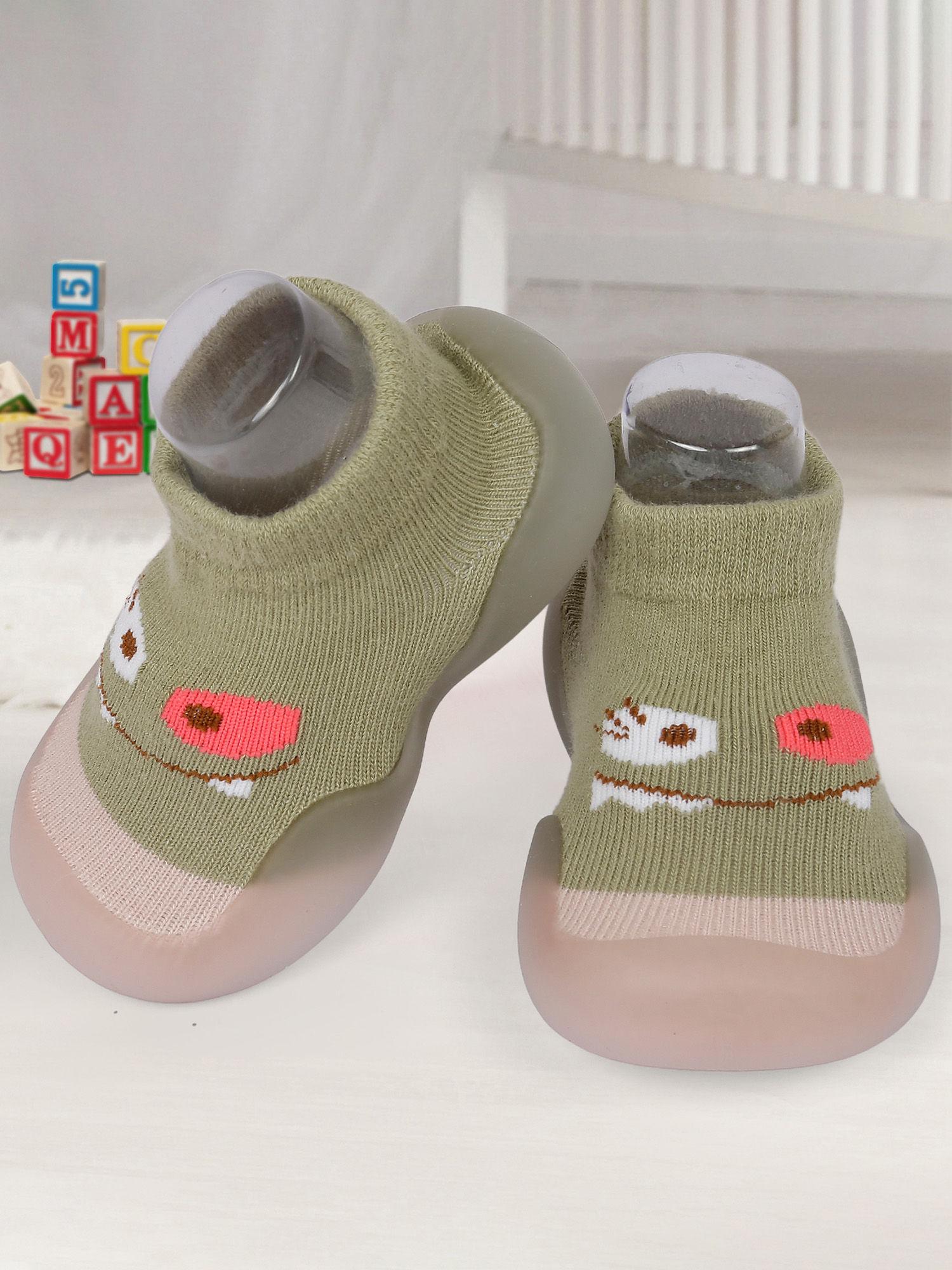 cute eye anti-skid slip-on rubber sole shoes - olive green