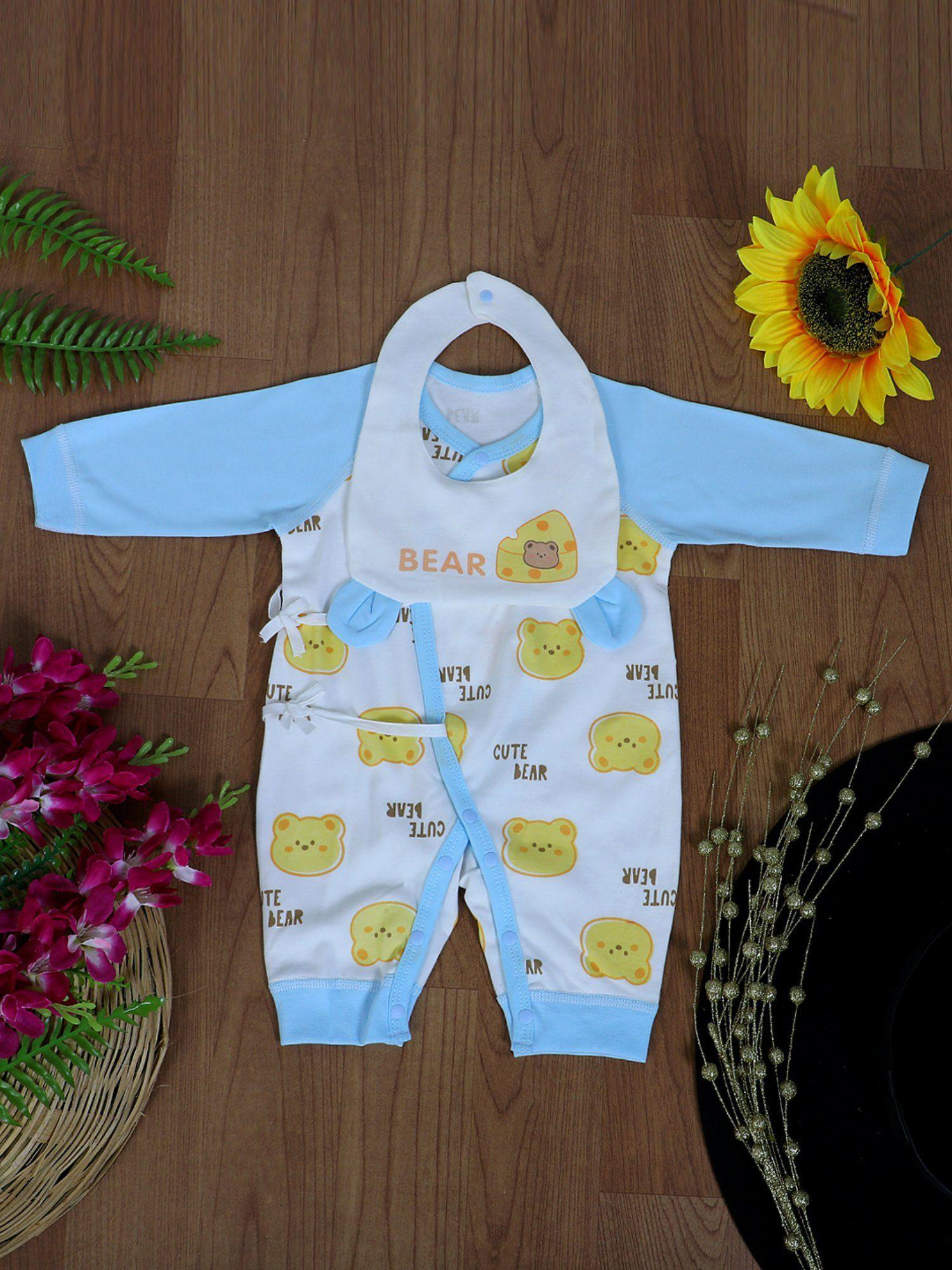 cute bear body suit with snap buttons tie knot and matching bib (set of 2)