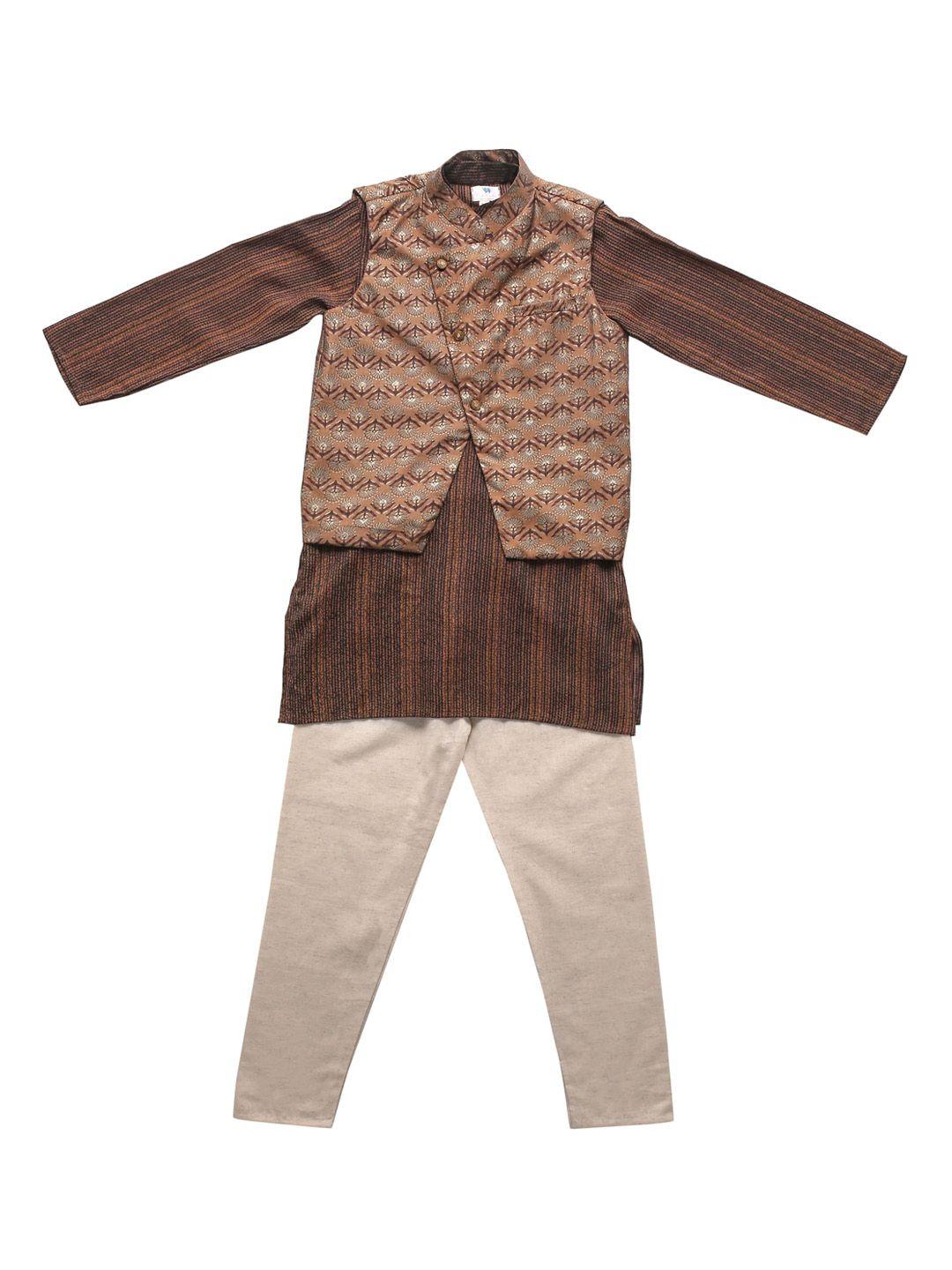 cute couture boys brown striped regular kurta with pyjamas