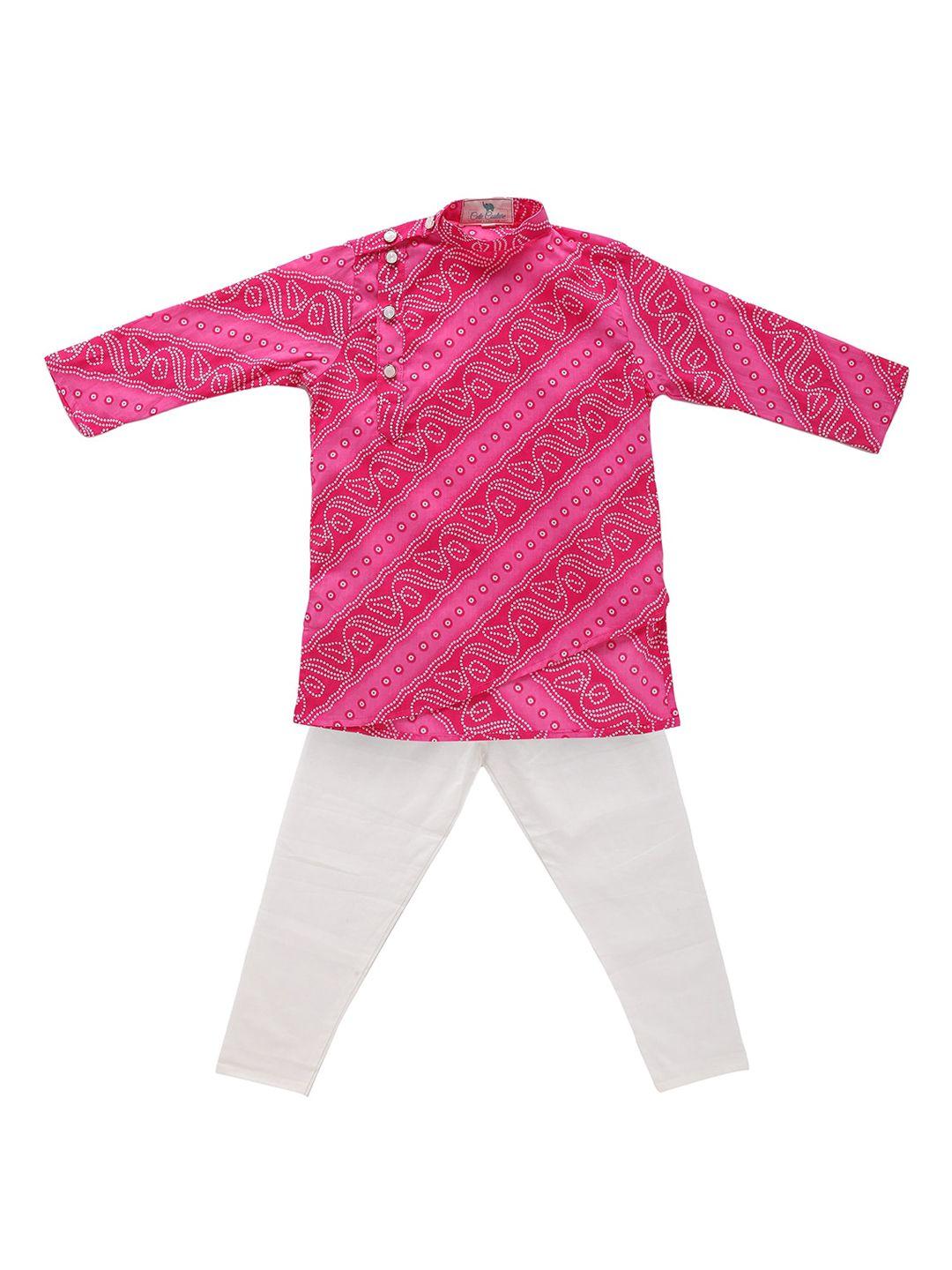 cute couture boys pink bandhani printed regular kurta with pyjamas