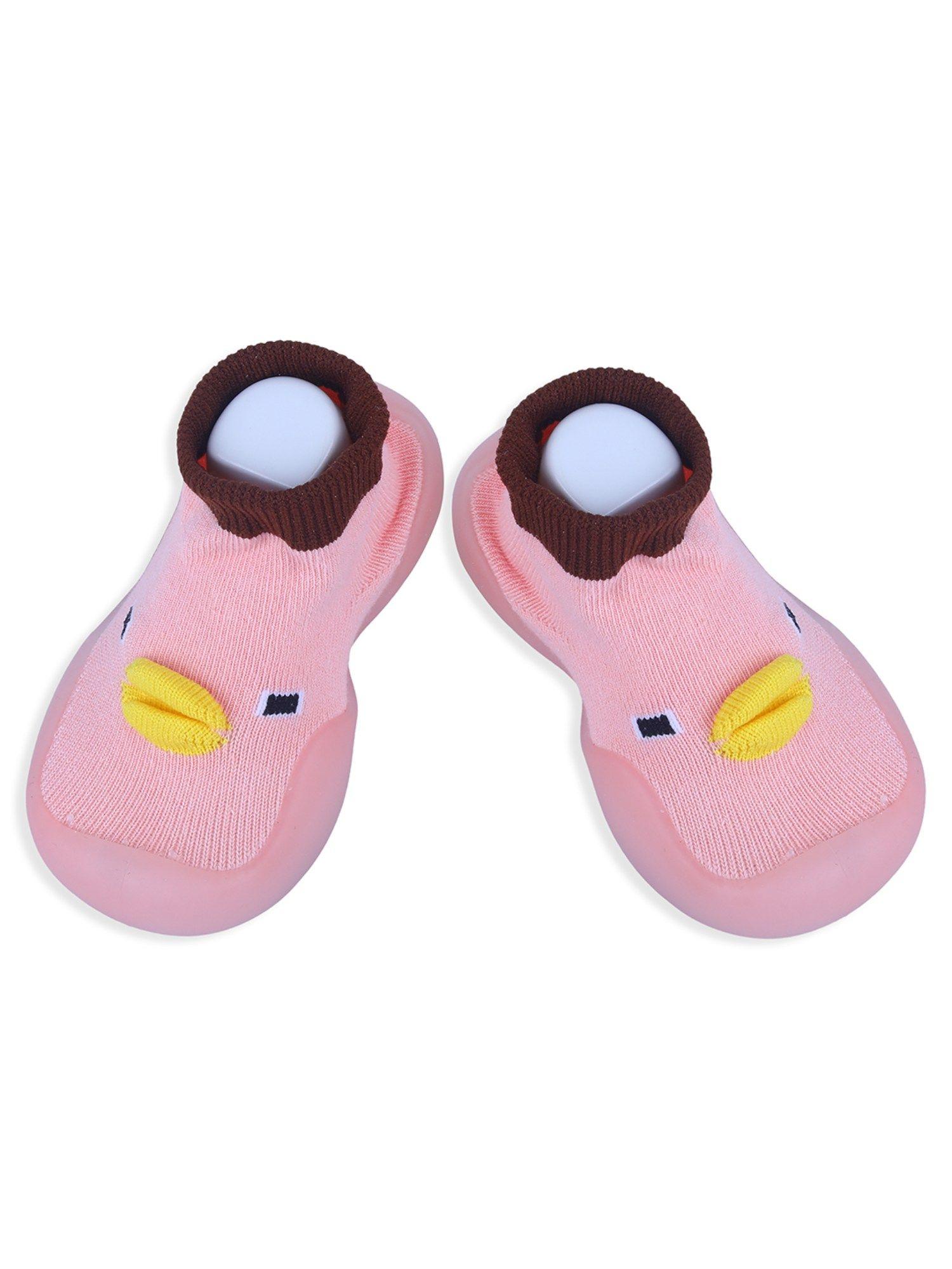 cute duck face rubber comfortable sole slip-on sock shoes - pink