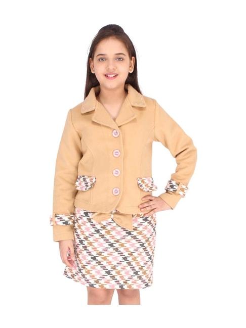 cutecumber kids beige printed coat & skirt