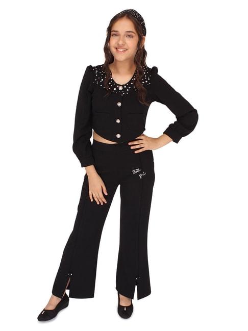 cutecumber kids black embellished full sleeves top with trousers