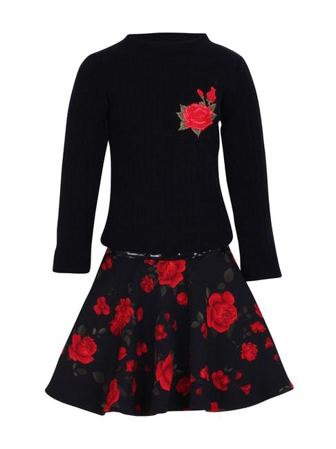 cutecumber-kids-black-floral-print-top-&-skirt