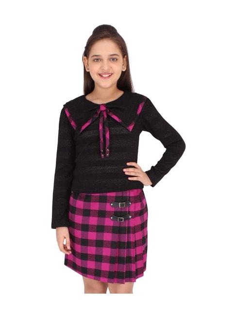 cutecumber-kids-black-printed-top-&-skirt