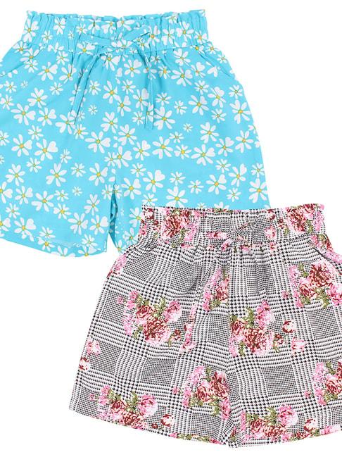 cutecumber kids blue & off white floral print shorts (pack of 2)