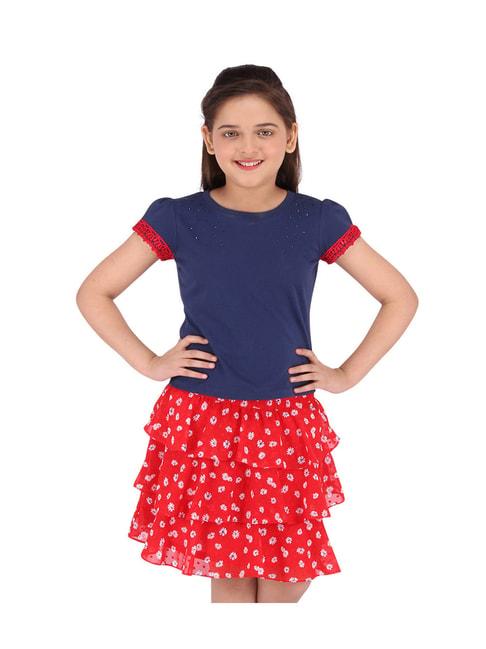 cutecumber kids blue & red printed top with skirt