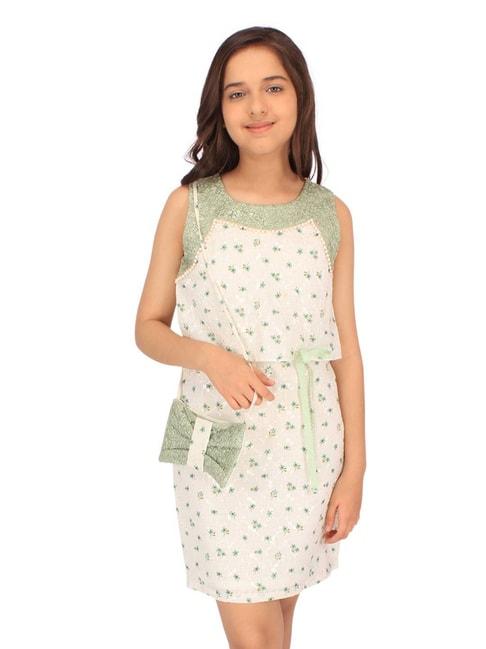 cutecumber kids cream & green floral print shift dress with sling bag