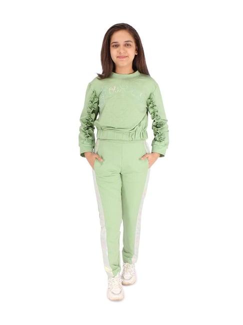 cutecumber kids green embroidered full sleeves sweatshirt set