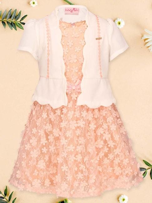 cutecumber kids peach & white applique dress with shrug